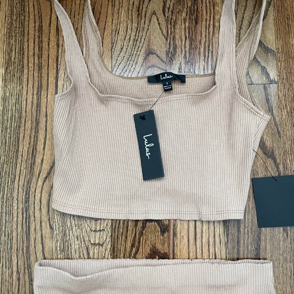 Tan Ribbed Bodycon Two-Piece Dress - Picture 3 of 3